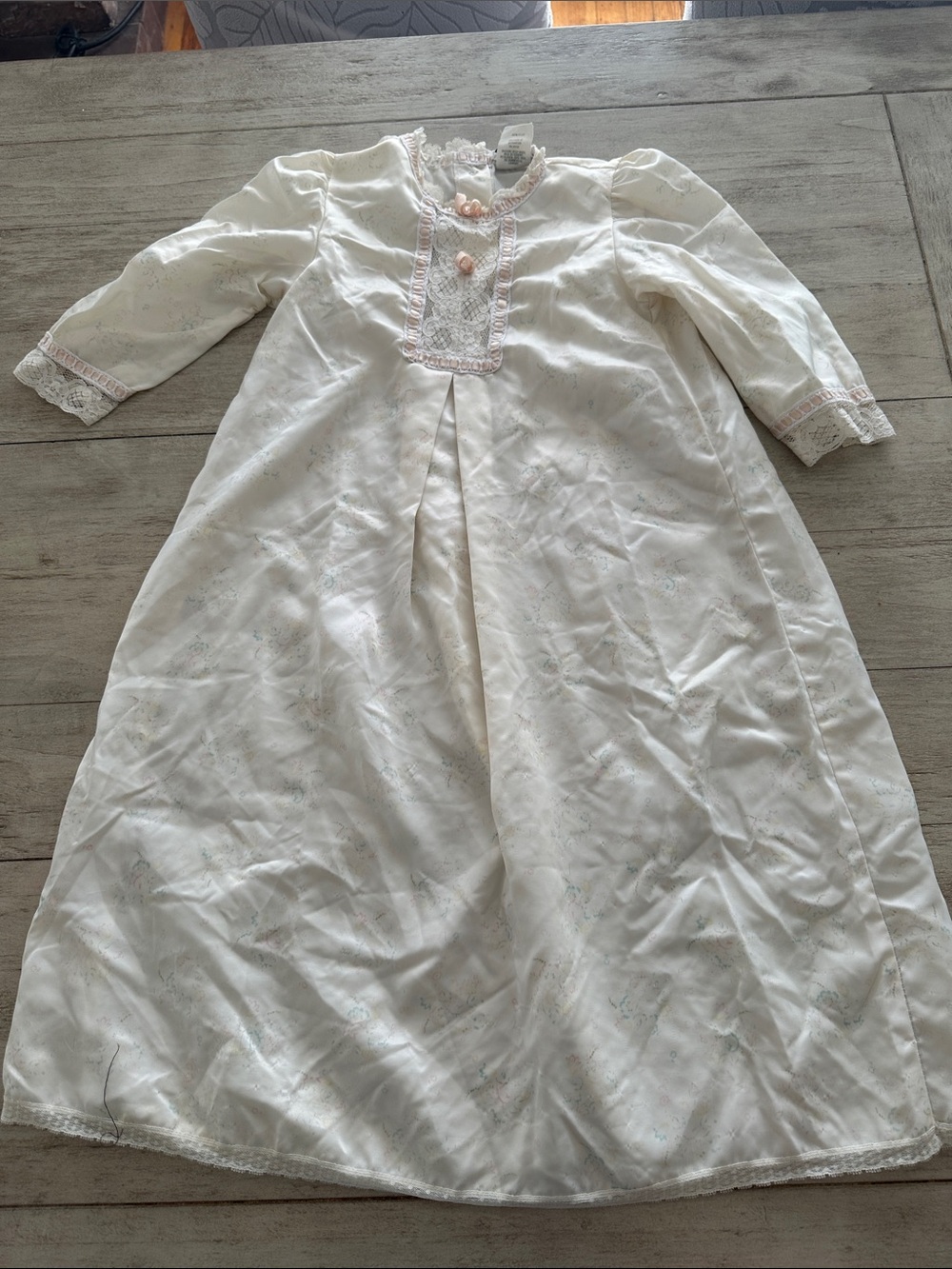 Vtg Christian Dior Girls Nightgown ivory Butter YellowFloral Lace Trim Satin sz4